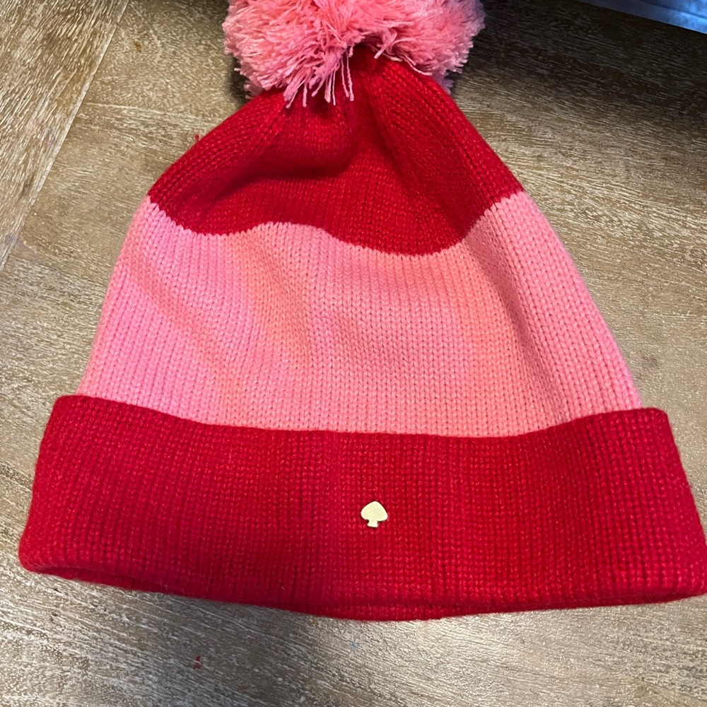 kate spade Red and Pink Beanie with Pom-Pom